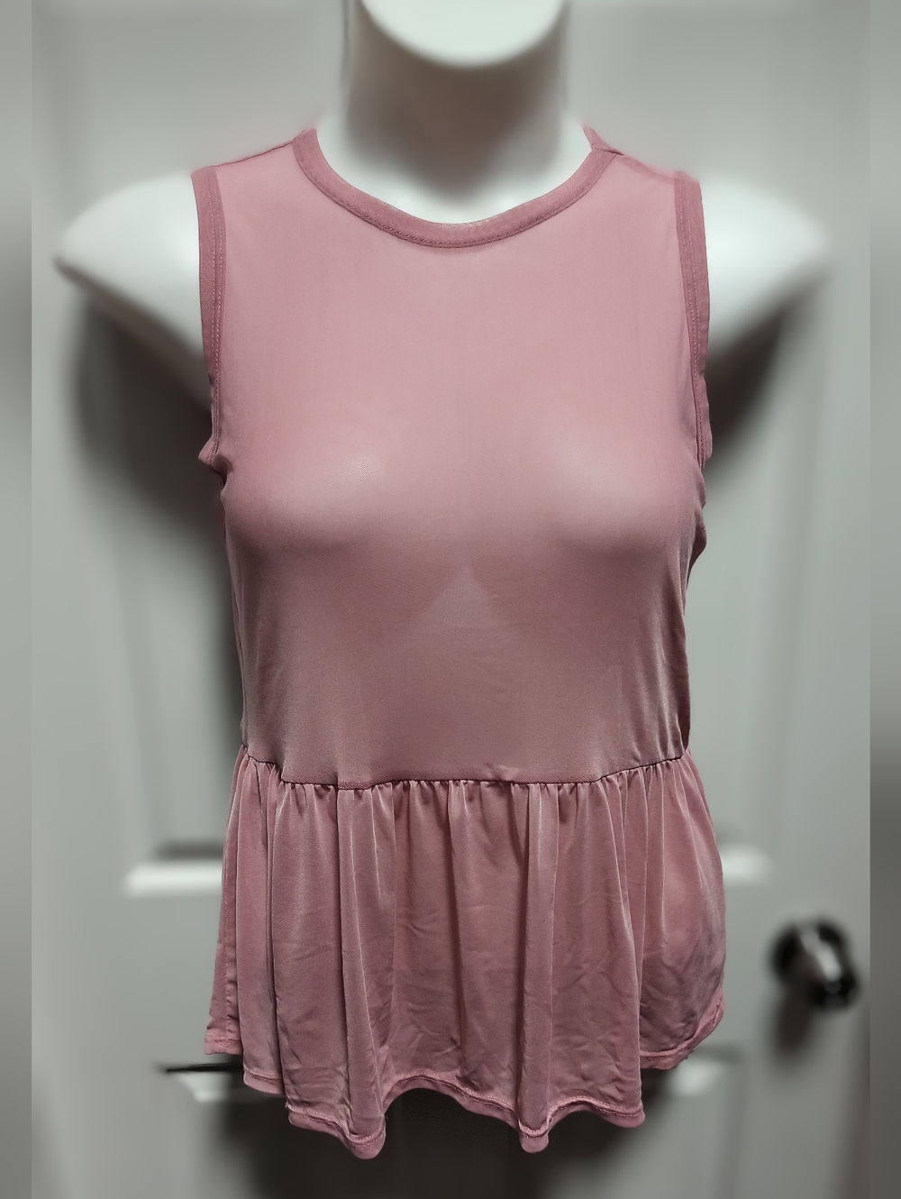 One Love Clothing Pink Mesh Drop Waist Sheer Sleeveless Top Sz XS